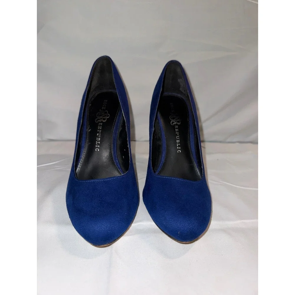 Rock & Republic Womens Royal Blue Faux Suede Almond Toe Stiletto Pumps Heels